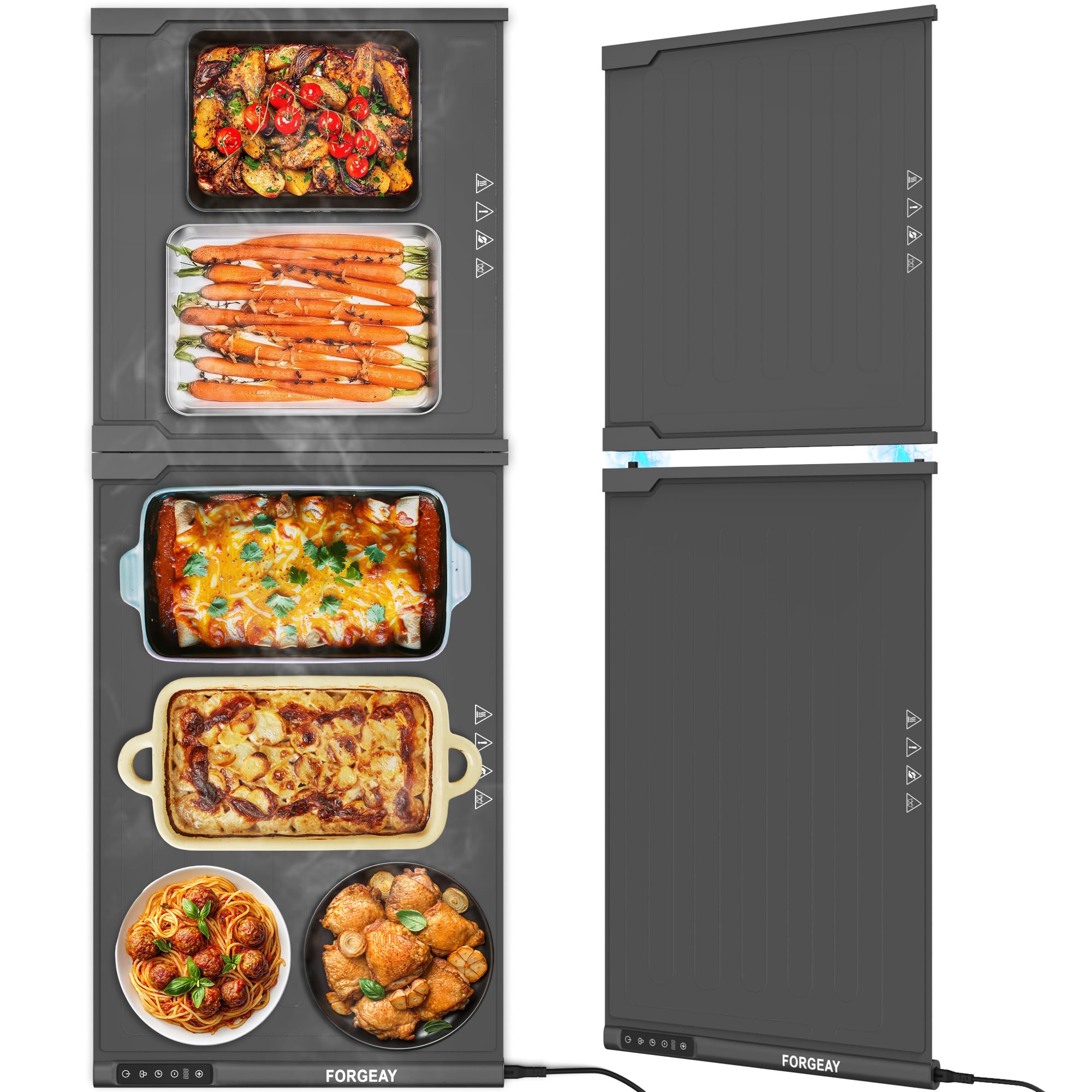 Forge AY XXL Food Warming Mat for Countertop - Electric Warming Trays for Buffets Party - Extra Large Fast Full-Surface Heating Mat - 2 Piece Extendable Roll-Up Warmers for Food Trays Buffet