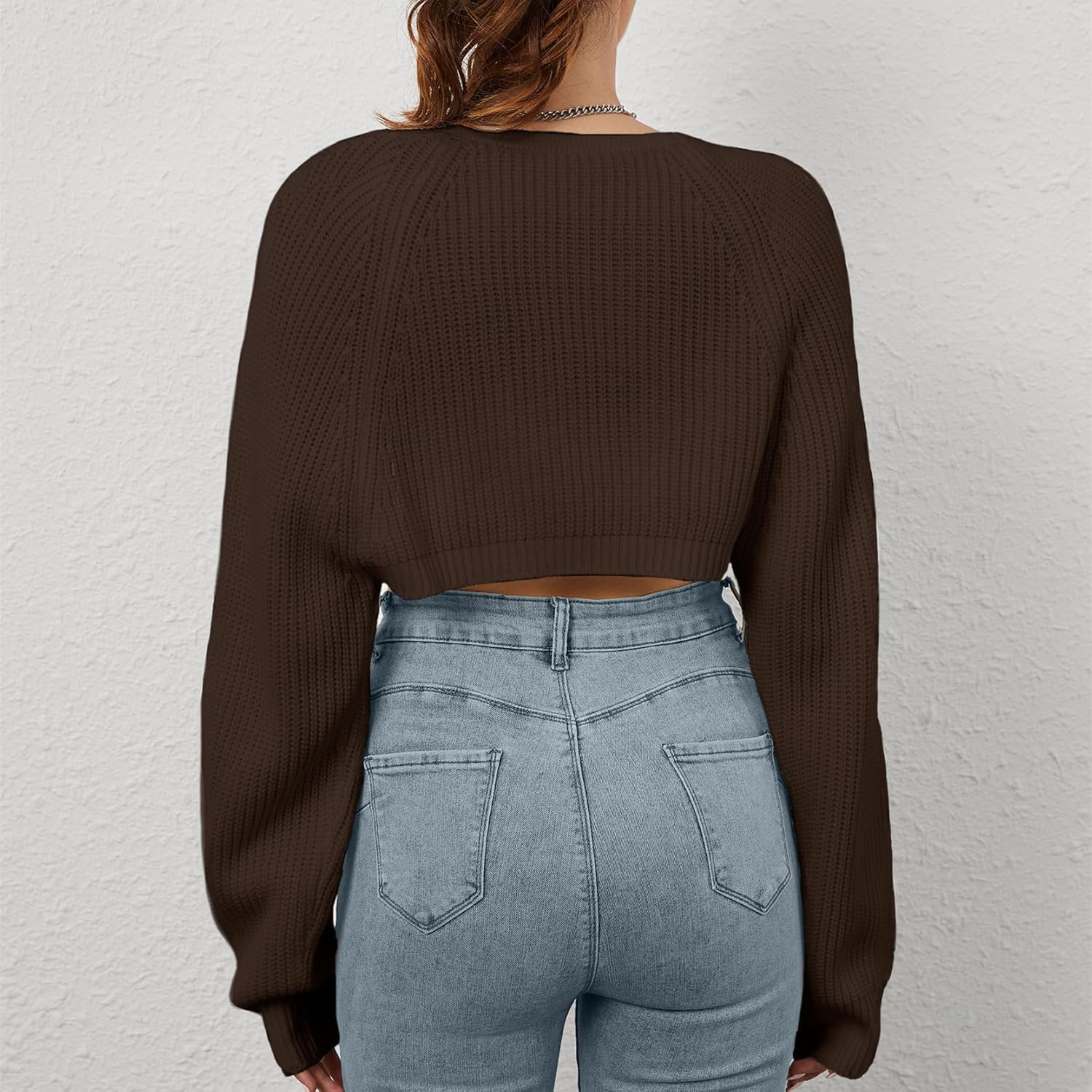 Women Open Front Ribbed Knit Crop Bolero Drop Shoulder Long Sleeve Solid Loose Fit Knitted Crop Cardigan Shrug - Image 7