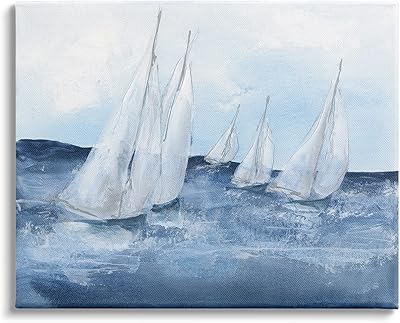 Stupell Industries White Sailboats Coasting Ocean Waters Blue Tide Canvas Wall Art, 40 x 30
