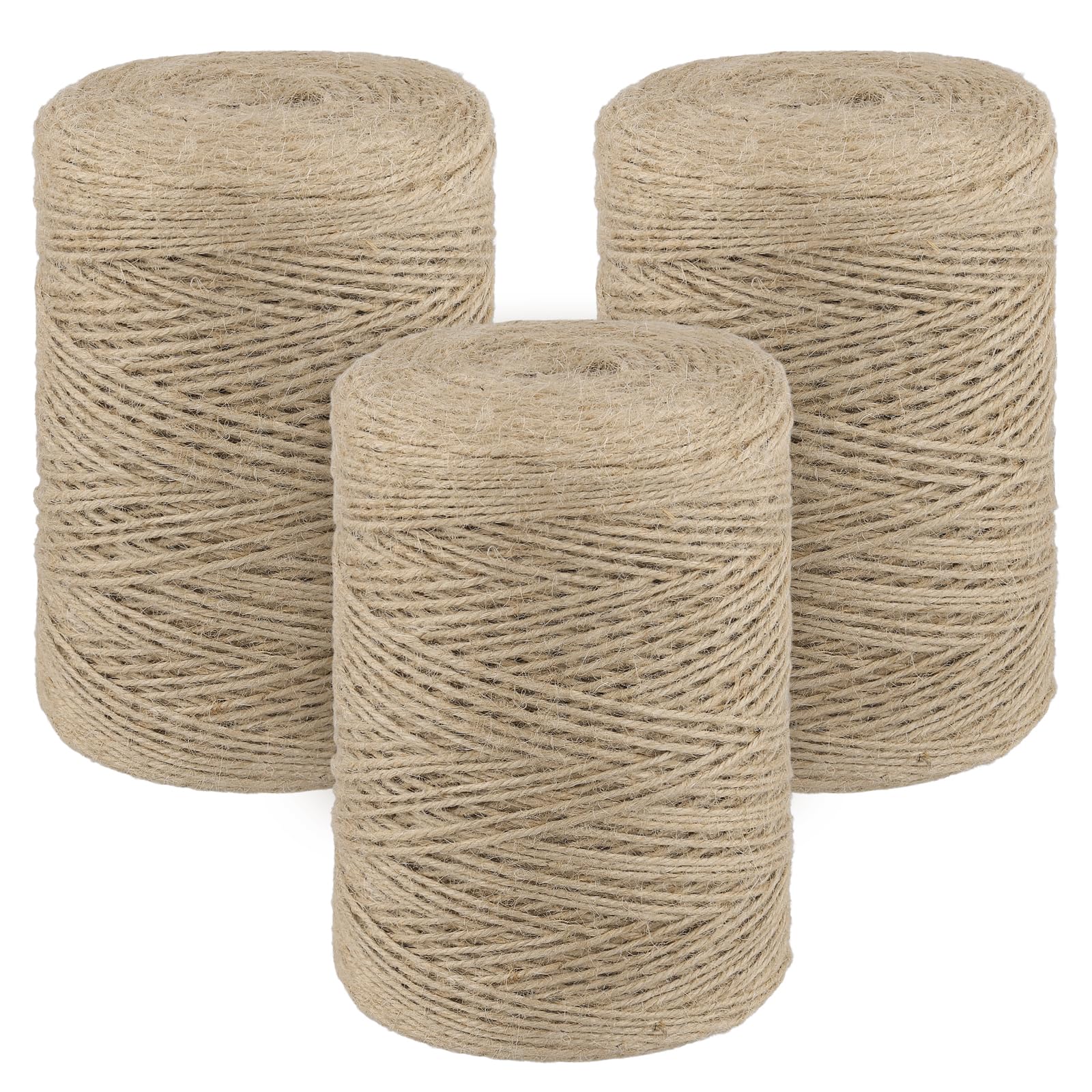Juego de 3 Cuerdas de Yute Natural de 2 mm x 500 m, Hilo de Yute para Manualidades, Jardinería, Decoración y Bricolaje