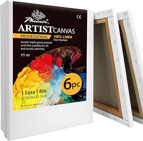 Miniatura 9 de PHOENIX - Lienzos estirados de algodón de grano fino para pintura, 4 unidades de 16 x 20 pulgadas, 11.2 oz, perfil imprimado de 34 de pulgada,