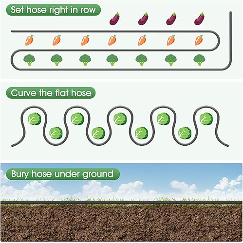 Miniatura 8 de Paquete de 2 mangueras planas de 50 pies para camas de jardín, manguera de riego por goteo enlazable, PVC de doble capa, a prueba de fugas y