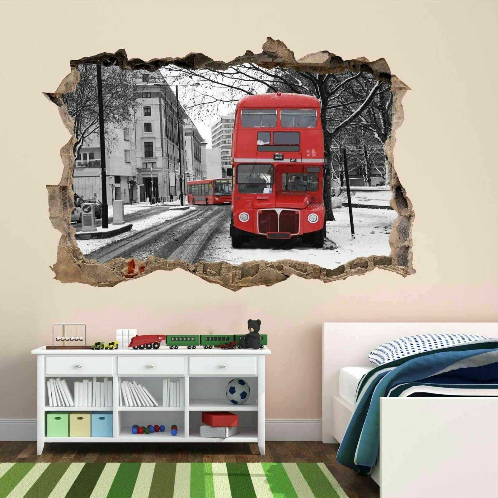 London Old Vintage Red Bus Wall Sticker Mural Decal Kids Room Office Decor