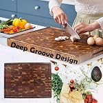 Planche de coupe en bois pour cuisine, Grande planche à découper en bout de bois d'Acacia avec rainure de jus, plaque de coupe de blocs de boucher épais pour les légumes de viande