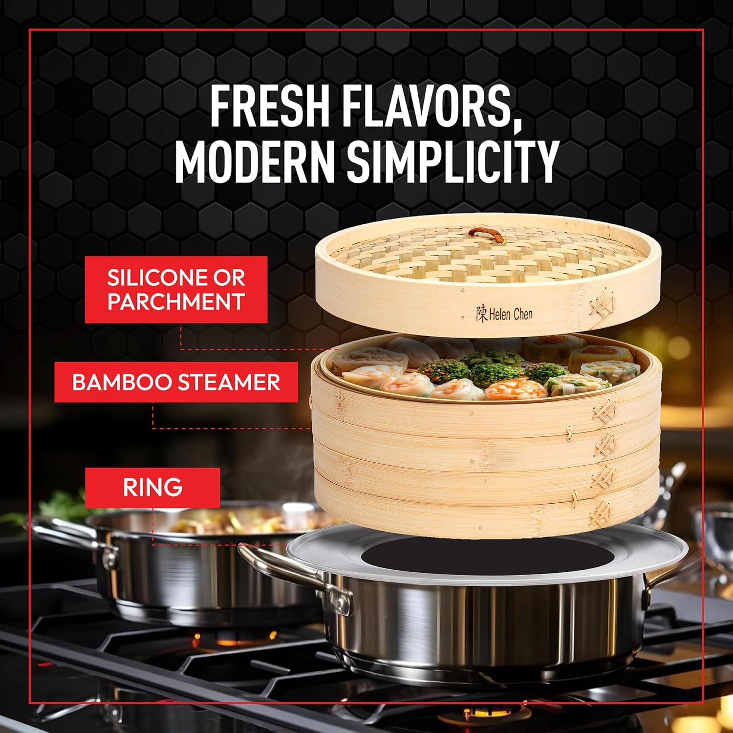 Helen’s Asian Kitchen Premium Bamboo Steamer Ring – 11-Inch Aluminum Steam Adapter for 10-Inch Bamboo Steamer Baskets. Perfect for Dutch Ovens, Stockpots, and Dim Sum Dumpling Steaming - Image 4