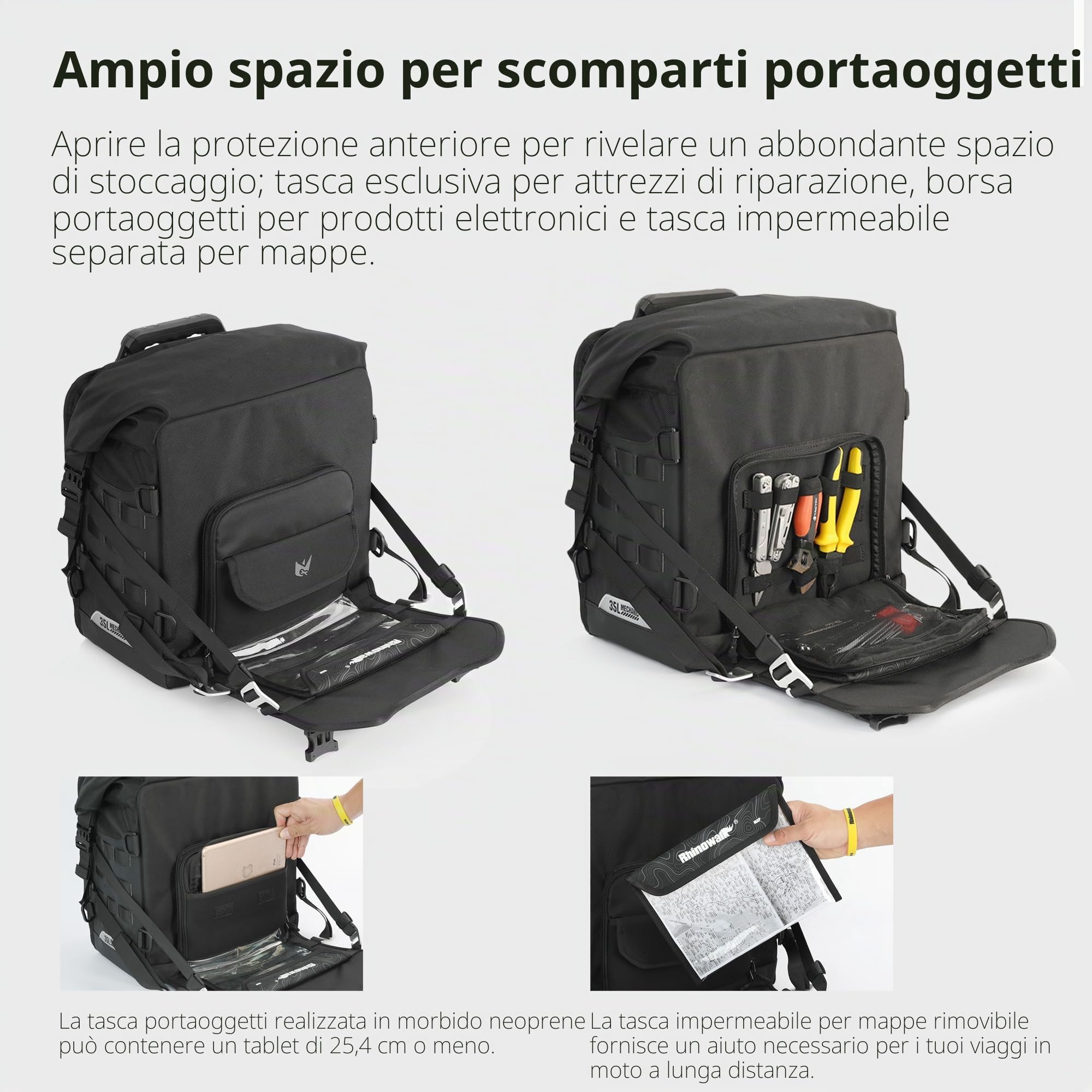 Rhinowalk Borsa da sella per moto, impermeabile, 35 l, a sgancio rapido, accessorio per moto