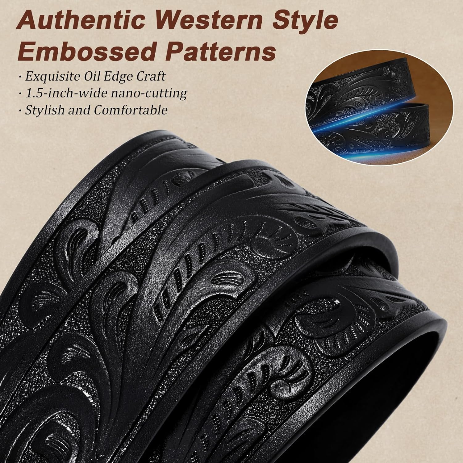 SANSTHS Cowboy Belts for Men Women - Western Cowboy Belt and Buckle, Cowgirl Leather Belts Big Buckles, Brown Black 1.5" - Image 5