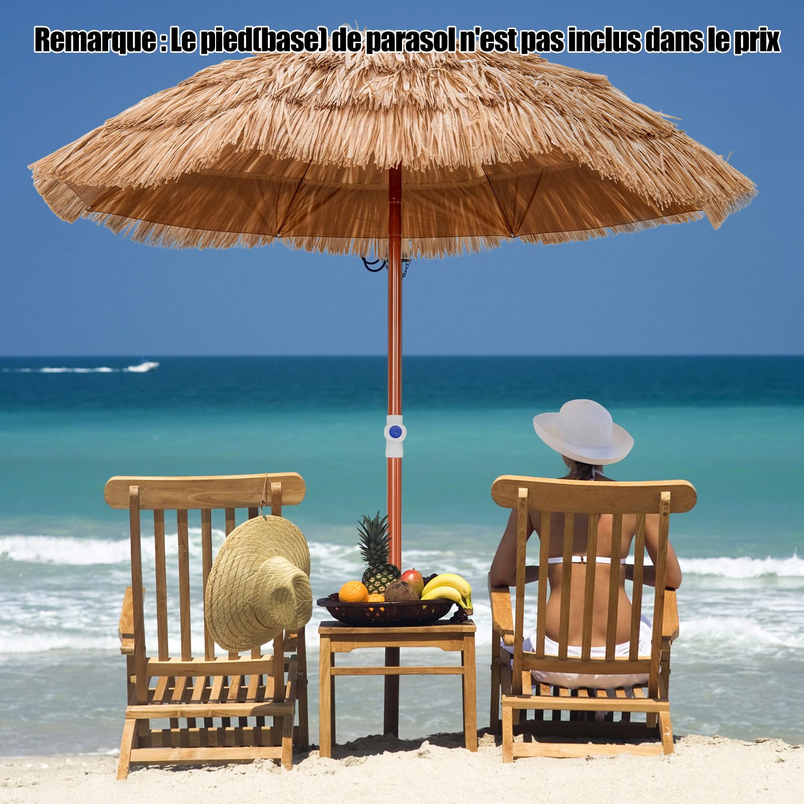 COSTWAY Parasol de Jardin Exterieur Φ175 cm, Inclinable et Hauteur Réglables 140-190 cm, Parasol Exotique Paille PP à 5 Couches, Sac de Transport, 8 Baleines, Style Hawaïen pour Jardin Plage Piscine