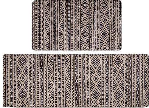 FRESHMINT Juego de 2 tapetes de cocina antifatiga para piso, impermeables y antideslizantes, estilo bohemio, tapete de cocina acolchado para estar