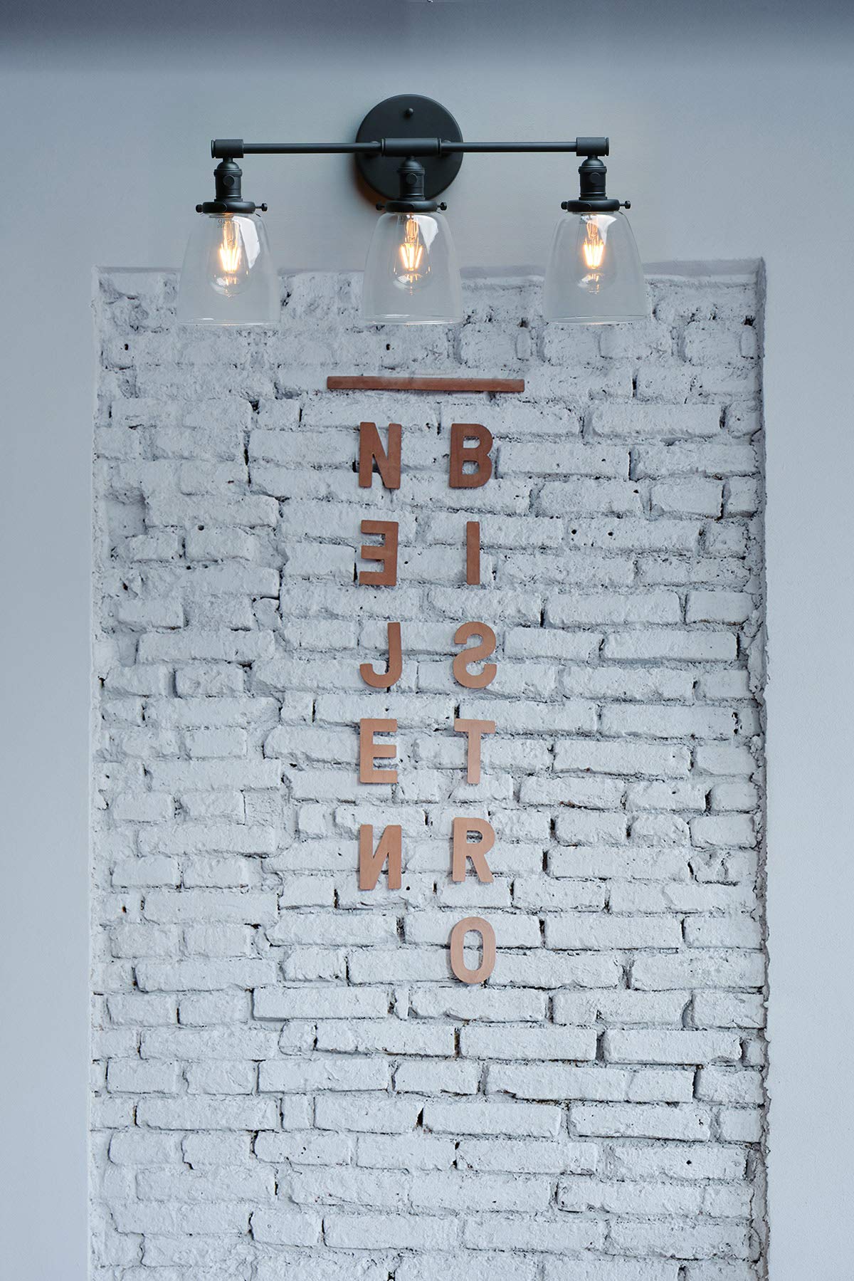 Phansthy 3 Glocke Retro Design Klar Glas Modernes Wandbeleuchtung Wandleuchten Vintage Industrie Loft-Wandlampen Antik Deko Design Wandbeleuchtung Küchenwandleuchte(Schwarz Farbe)