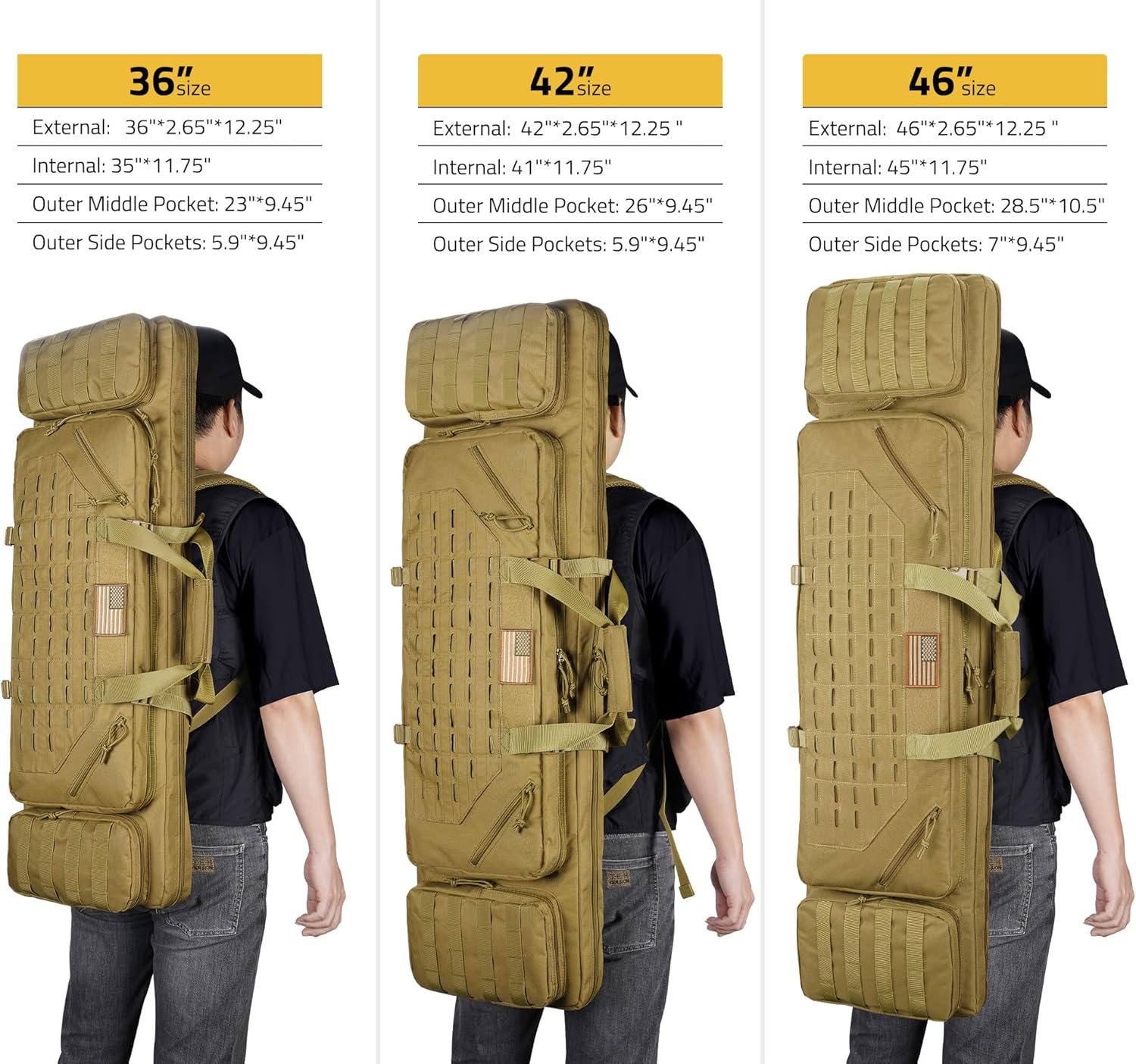 CVLIFE 36" 42" 46" Soft Rifle Case Double Long Gun Bag,with Lockable Zipper and Backpack Strap,Rifle Backpack Rifle Bag Gun Case for Outdoor Hunting Shooting Range - Image 6