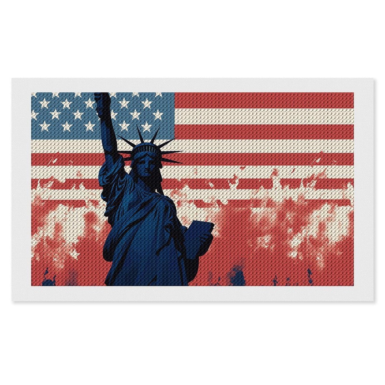 Diamond Painting Kits for Adults - DIY Diamond Art Kits for Beginners - Full 5D Paint Drill Diamond Dots Paintings- Flag with Silhouette of Lady Liberty Diamonds Pictures Gem Art And Craft Wall Decor