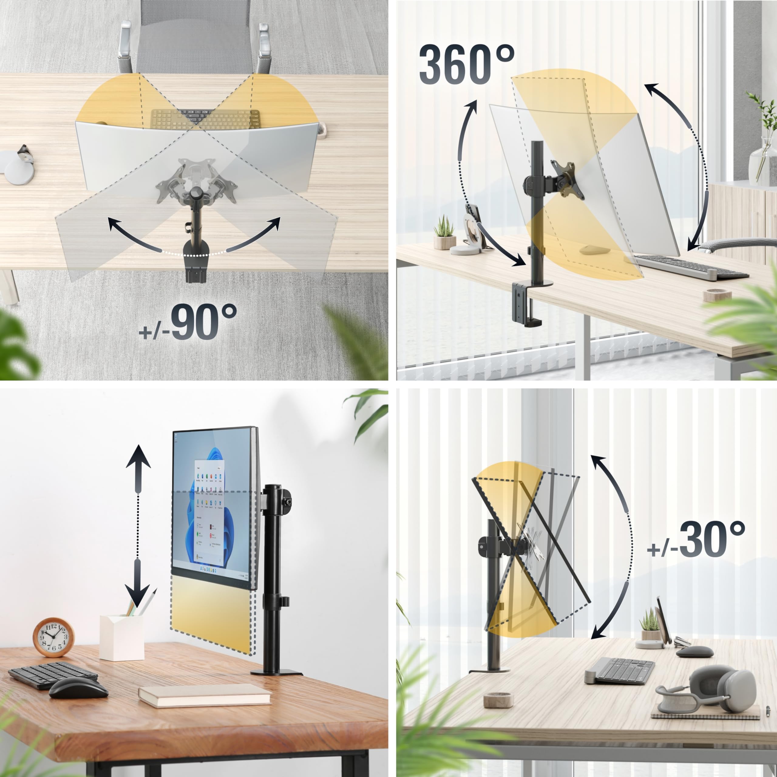 RICOO TS3411 Supporto monitor da scrivania 13-34 pollici per 13 34 pollici girevole inclinabile fino a 8 kg max VESA 100x100