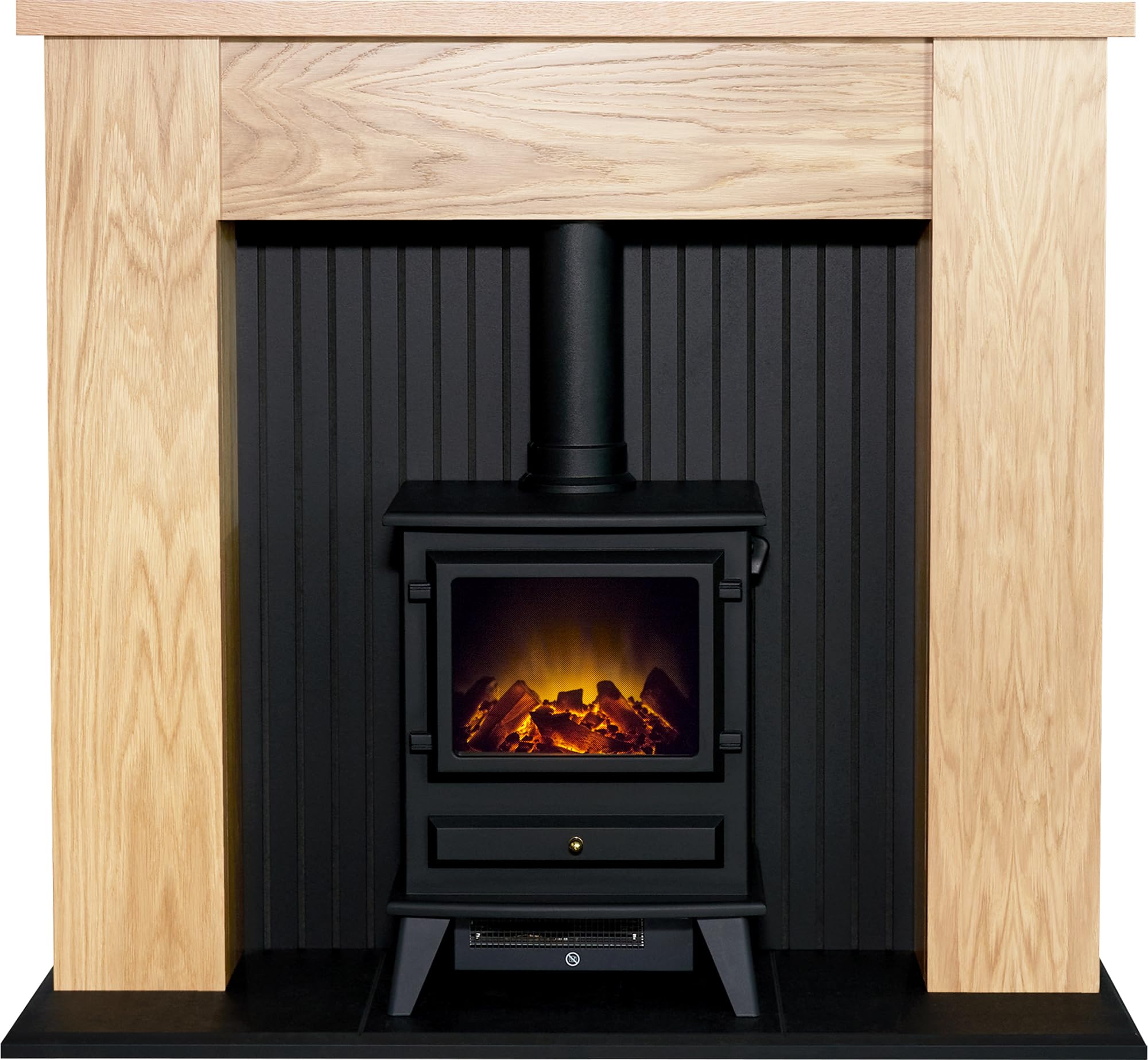Adam New England Stove Fireplace in Oak & Black with Hudson Electric Stove, 48 Inch