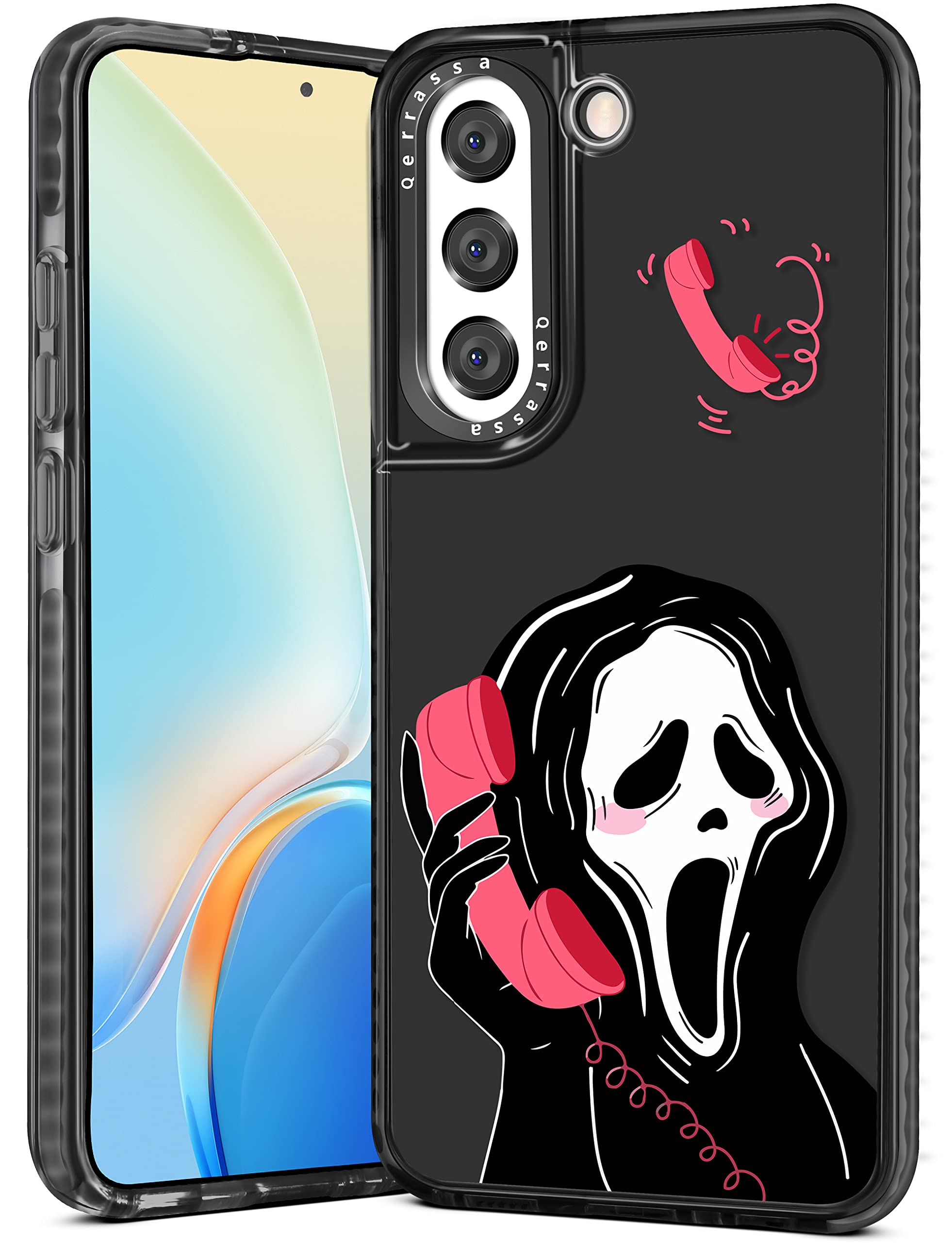 Qerrassa Black Skull Case for Samsung Galaxy S22 6.1'' Cute Cartoon Character Kawaii Soft TPU Cover for Girly Girls Kids Boys Phone Cases Funny Pattern Fashion Protective Case for Samsung S22
