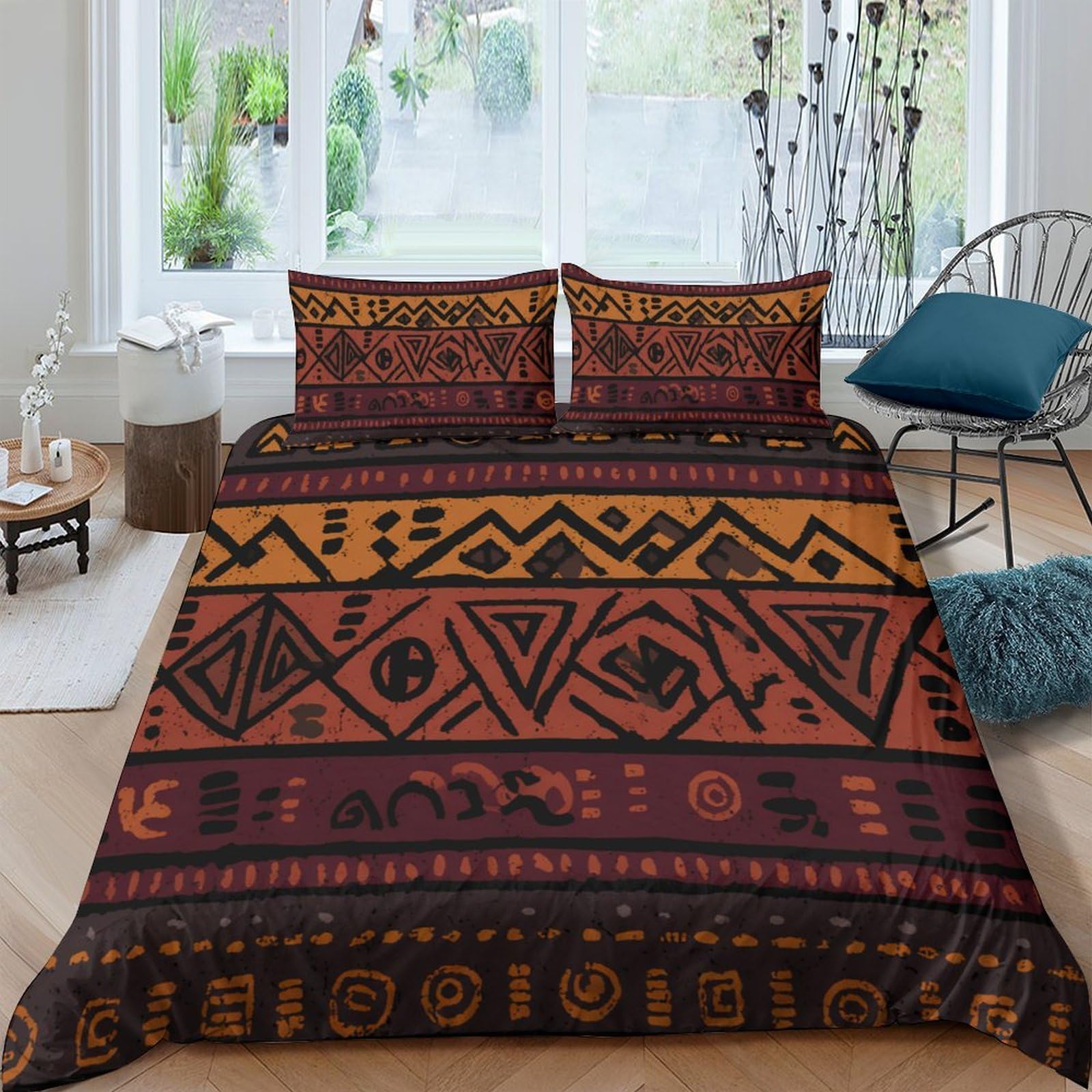 Ctjqhvkz Style-8 3D Printed Tribal Geometric Fitted Sheet Microfiber Boho Ethnic Pattern Mattress Cover For Bedroom Decor Single（135X200cm）