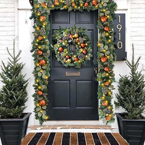 Vista 14 de WANNA-CUL Guirnalda de Navidad preiluminada de 6 pies, color azul plateado, con luces para puerta delantera, guirnalda de mantel de Navidad