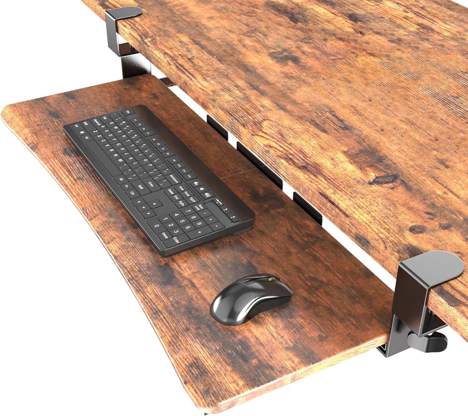extra large keyboard tray under desk - slide out with sturdy c-clip mount system, 31.5 (35.8 including clamps) x 11.81 put-out keyboard tray computer drawer, rustic vintage brown