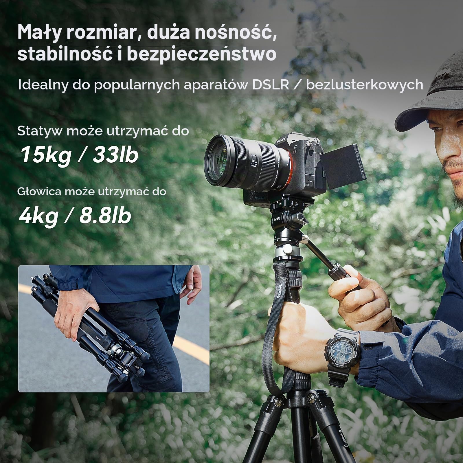 SMALLRIG 72" Professional Video Tripod, Głowica olejowa z Podstawą Poziomującą, Konwersja na Monopod, Statyw wideo do Podróży, Nagrywania Filmów i Vlogowania, Obciążenie do 8,8 funta/4 kg - 4319