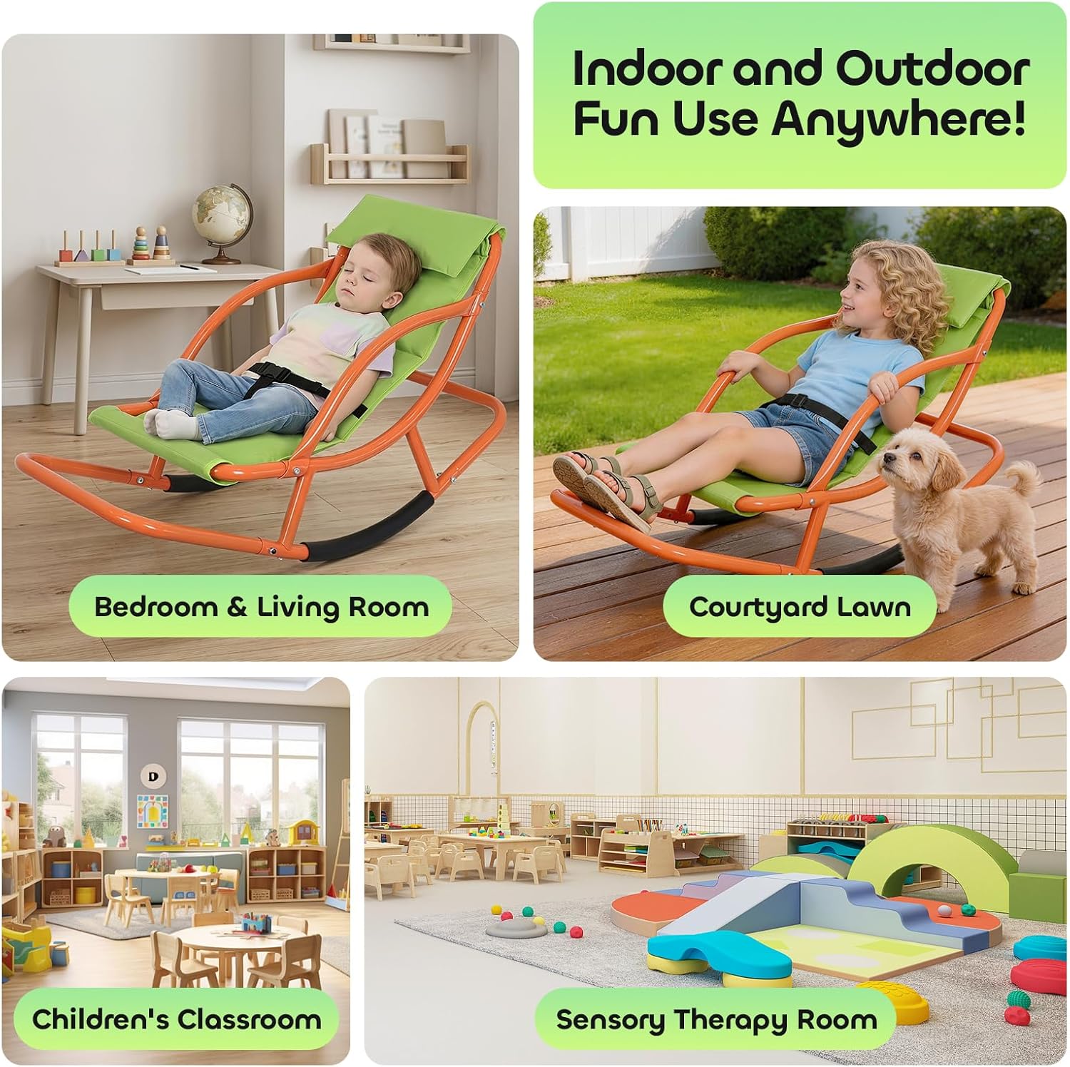 Small Size Kids Sensory Rocking Chair for Children Under 42 Inches Tall, Autism & ADHD Balance Seat Helps Kids Relax, Focus and Play, Indoor & Outdoor Rocker for Bedroom, Nursery and Sensory Room