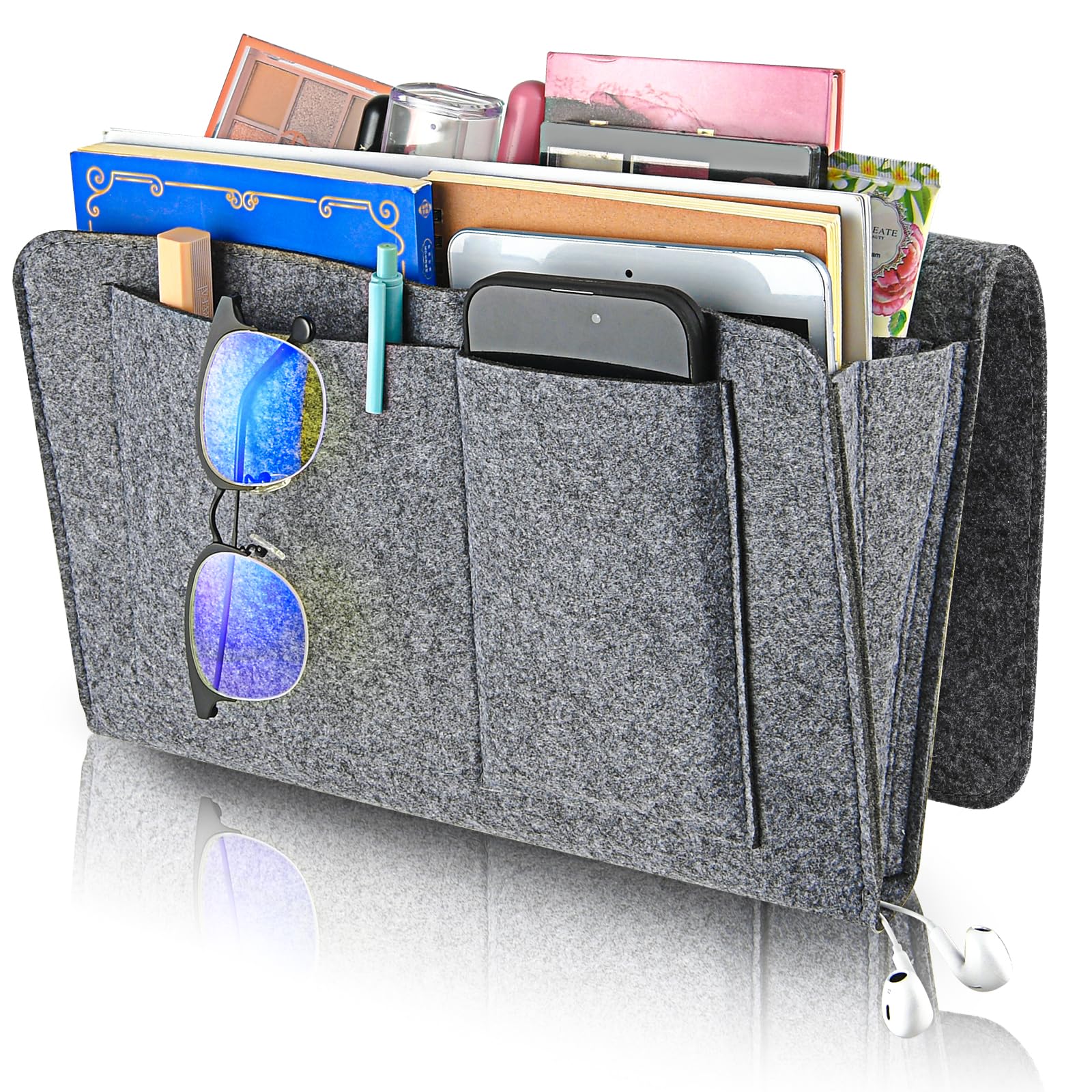 Photo 1 of Felt Bedside Caddy, Bed Hanging Organizer for Bed Sofa, Bedside Pocket with 5 Pockets Felt Couch Caddy Bedside Storage Caddy for Books Tablet TV Remote Control(Grey)