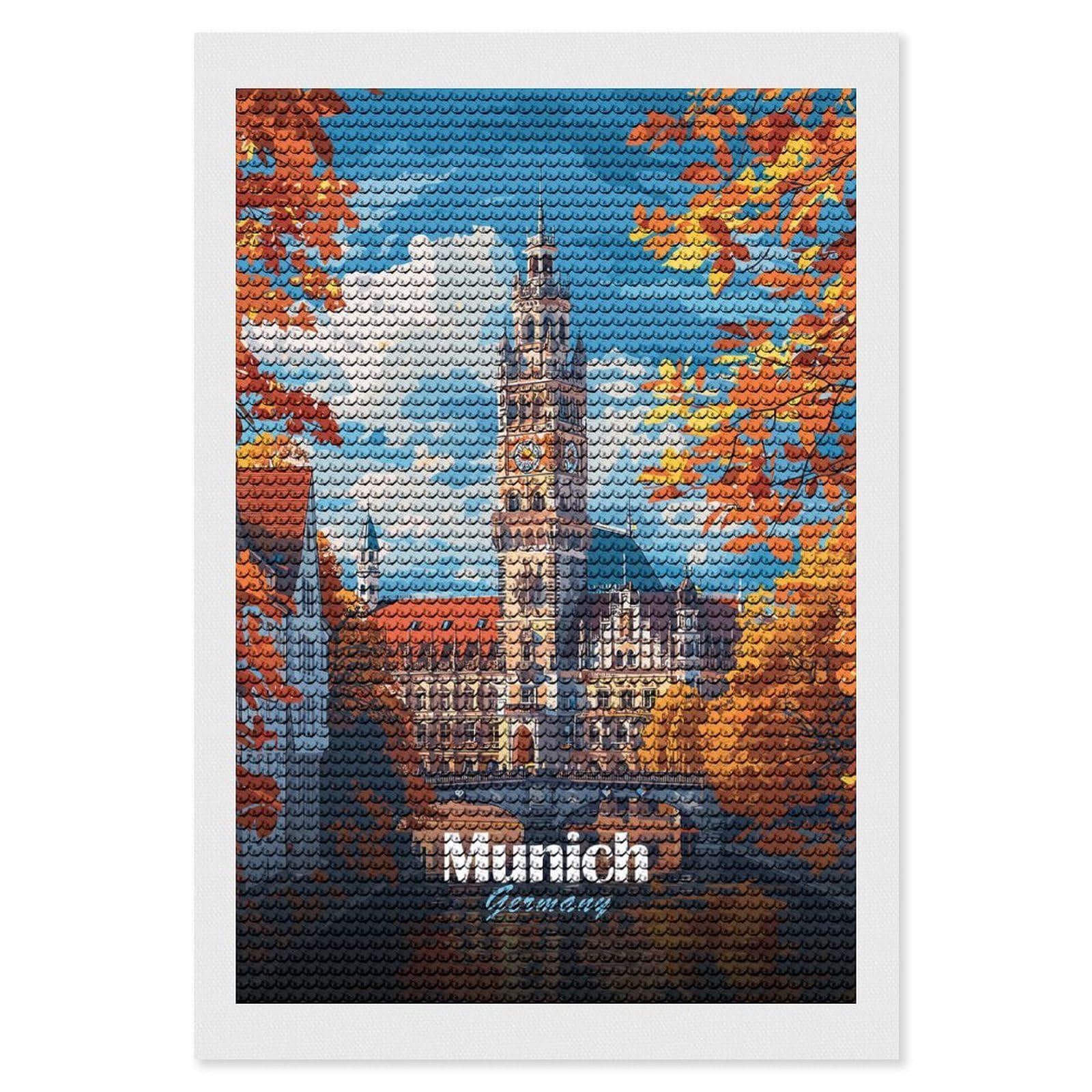 Junmoney Munich Cityscape Painting Diamond Painting Canvas Set 8"x12", with Tool Kit, Easy to Enjoy, Home Wall Decor, Thoughtful Handmade Gift