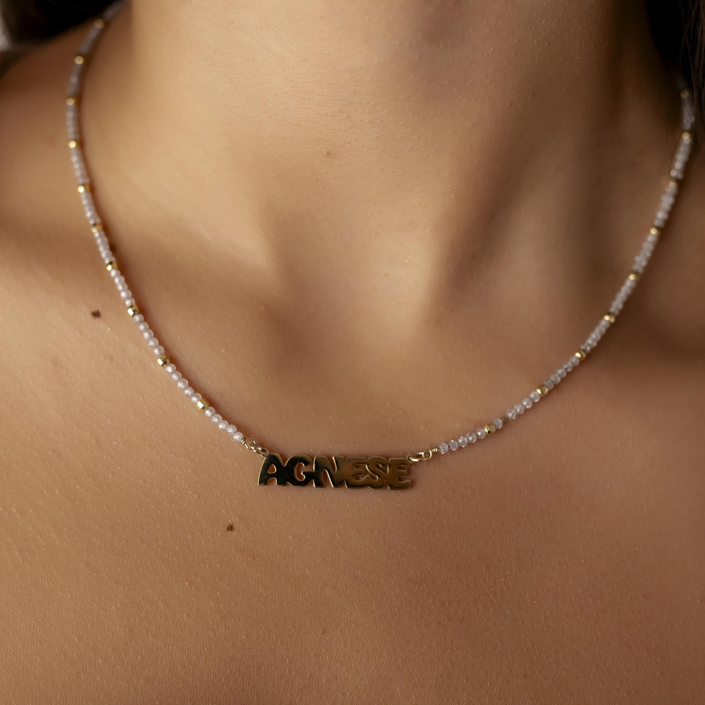 Sakrami Collana Nome Personalizzato Zirconi Colorati Argento 925 Dorato con Sferette Diamantate + Scatola con Dedica Incisa – Idea Regalo Compleanno Comunione Laurea Donna Ragazza