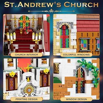 Reobrix St. Andrew's Church Building Set with LED Lights, Gothic Street View Architecture Model Kit, 3056 Pcs ABS Building Toy for Adults Teens, Home Office Decor, Street View Display Decor Gift