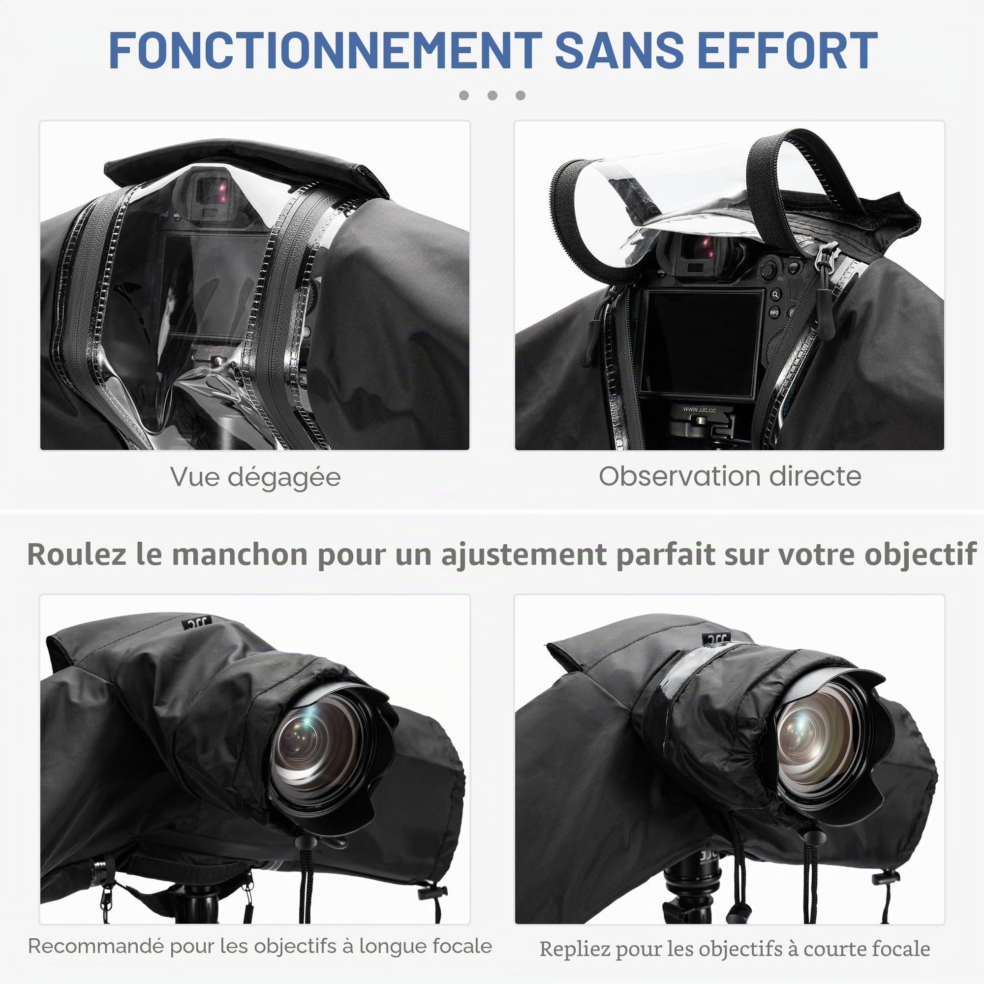 JJC Housse de Pluie en Nylon pour Appareil Photo et objectifs Canon Sony Nikon ≤ 230 mm de Longueur – Sangle et trépied montable, fenêtre de visualisation à Fermeture éclair, Manchons d'objectif Anti