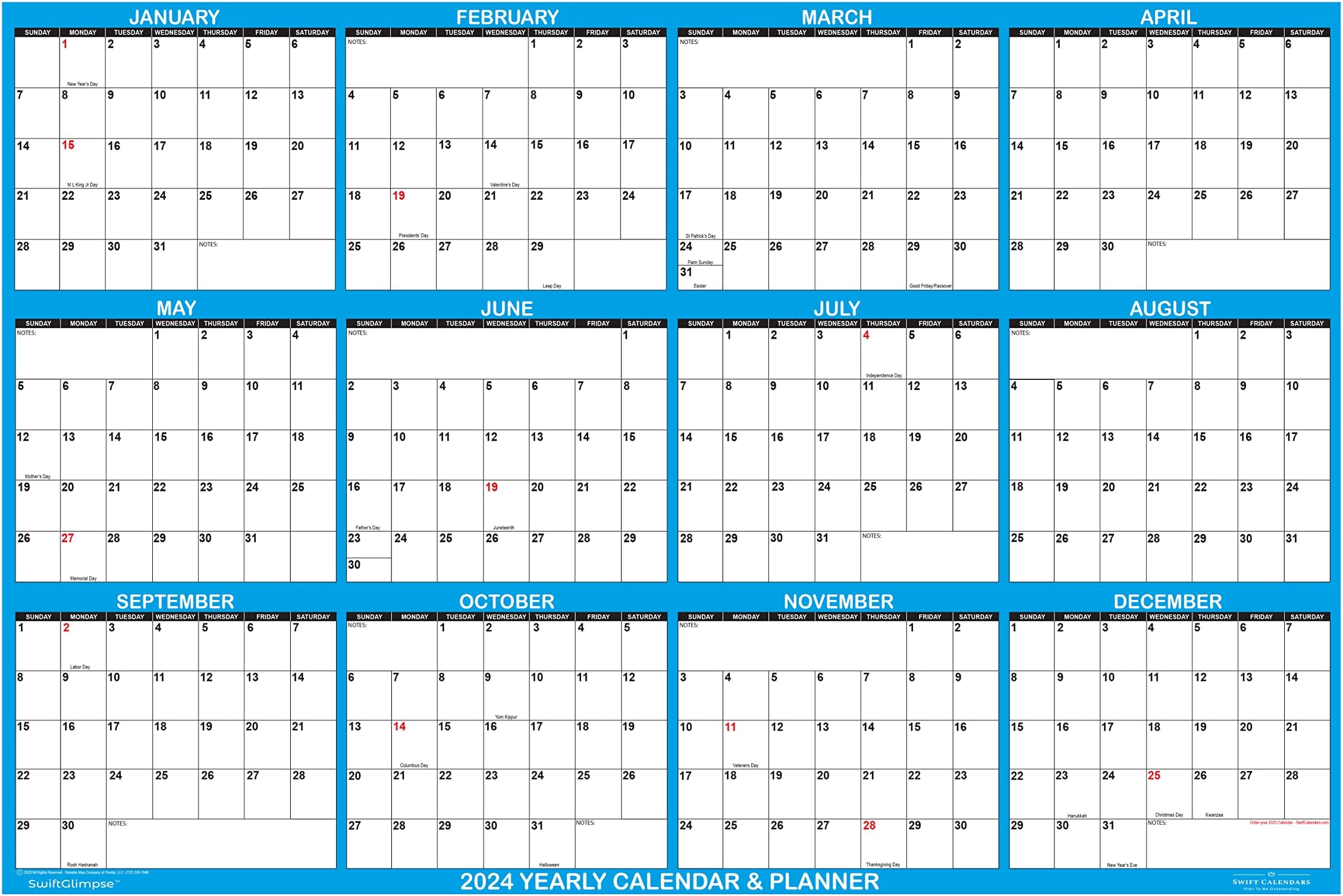 36" X 54" SwiftGlimpse 2025 Wall Calendar Erasable Large Wet And Dry Erase Laminated 12 Month Annual Yearly Wall Planner Horizontal Maroon - View #4