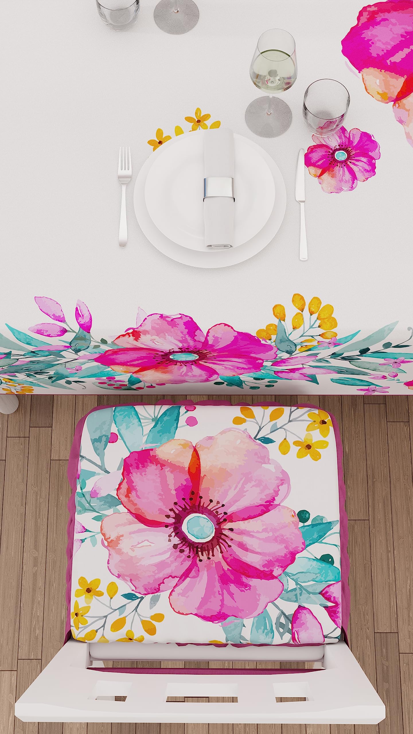 PETTI Artigiani Italiani - Lot de 6 Galettes de Chaise avec Élastique, Coussins pour Chaise en Microfibre Hypoallergénique, Motif Floral 01, 40x40 cm, 100% Made in Italy