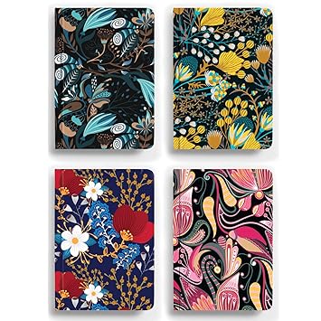 HC with HAPPY CRAFT Happy Craft Dream-writes A6 Mini Classic Ruled Print Notebook, Journals for Writing for Work, Travel, College, Notes, 100 Pages, 10.5X14.85 cm - Pack of 4 Designs