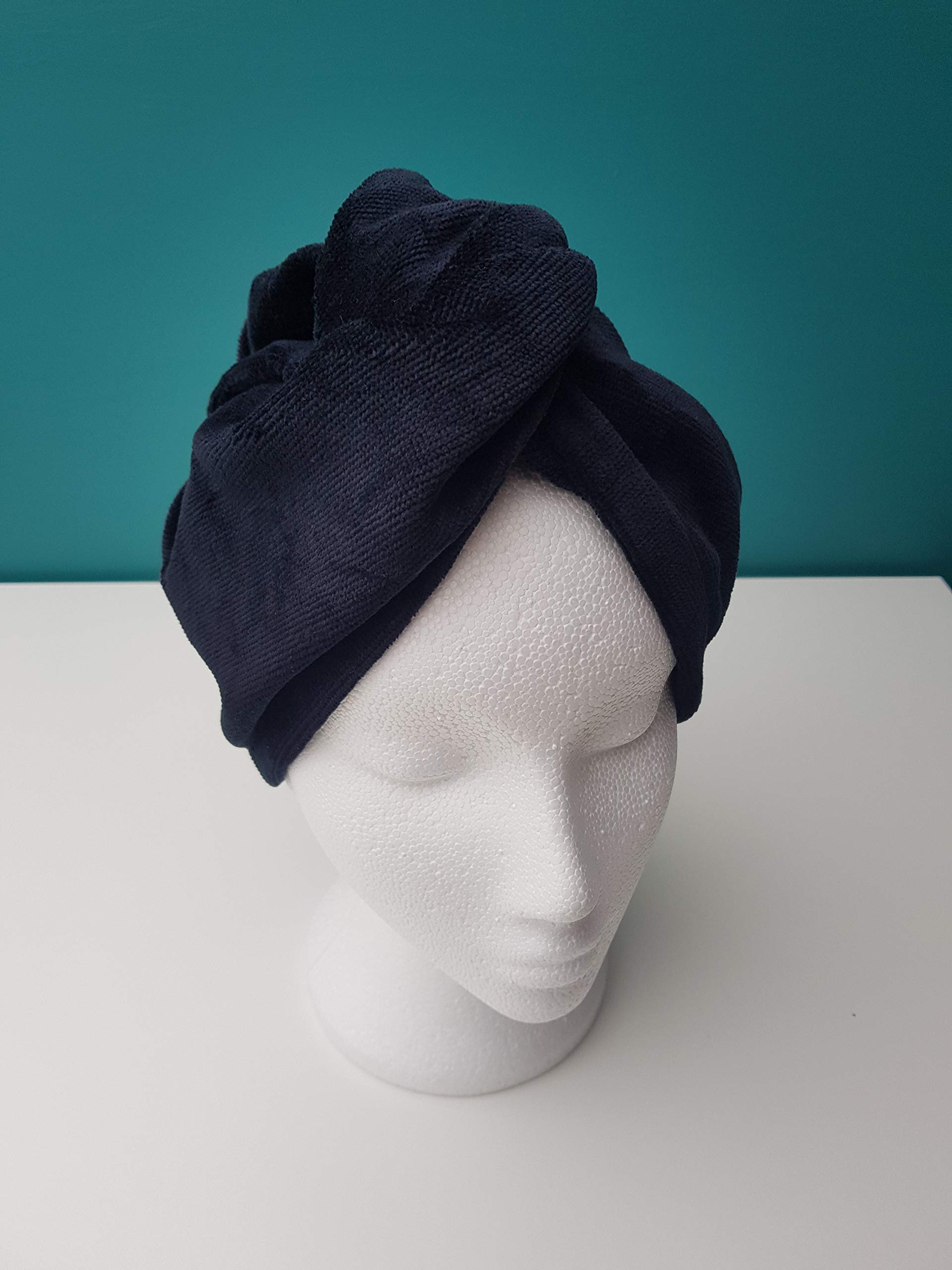 Sue Rossi Ltd Black Hair Towel Wrap Cotton Hair Turban Towel Hair Drying Towels With Loop And Button Fastener Absorbent Bath Head Wraps (Black)
