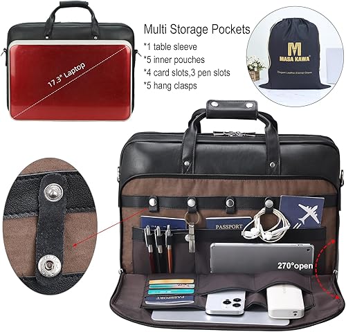 Miniatura 3 de Maletín de cuero para hombre de 17 pulgadas para laptop, bolsa cruzada de hombro, bolsa de mensajero para negocios, viajes, trabajo, abogado
