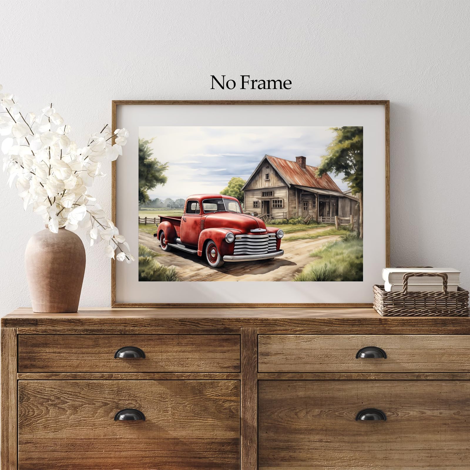 Farmhouse Barn Pictures Red Truck Canvas Wall Art Rustic Country