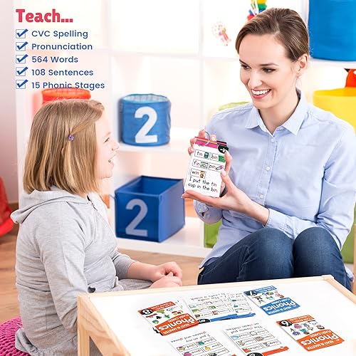 Miniatura 6 de Tarjetas flash de fonética, 67 unidades de tarjetas de palabras visuales para jardín de infantes, juegos de fonética para niños de 4 a 8 años,