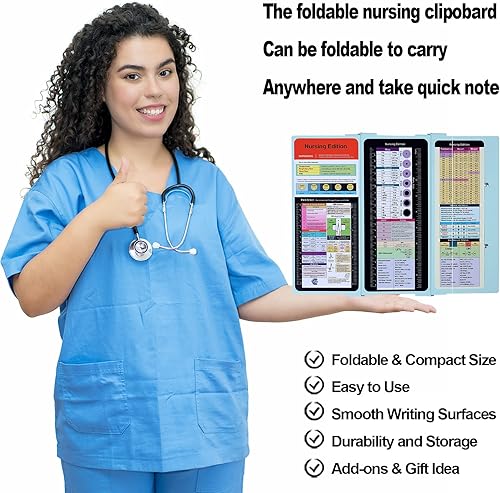 Miniatura 2 de Portapapeles de enfermería plegable, tamaño de bolsillo, portapapeles de aluminio con almacenamiento, cabe en mochila de enfermería, artículos