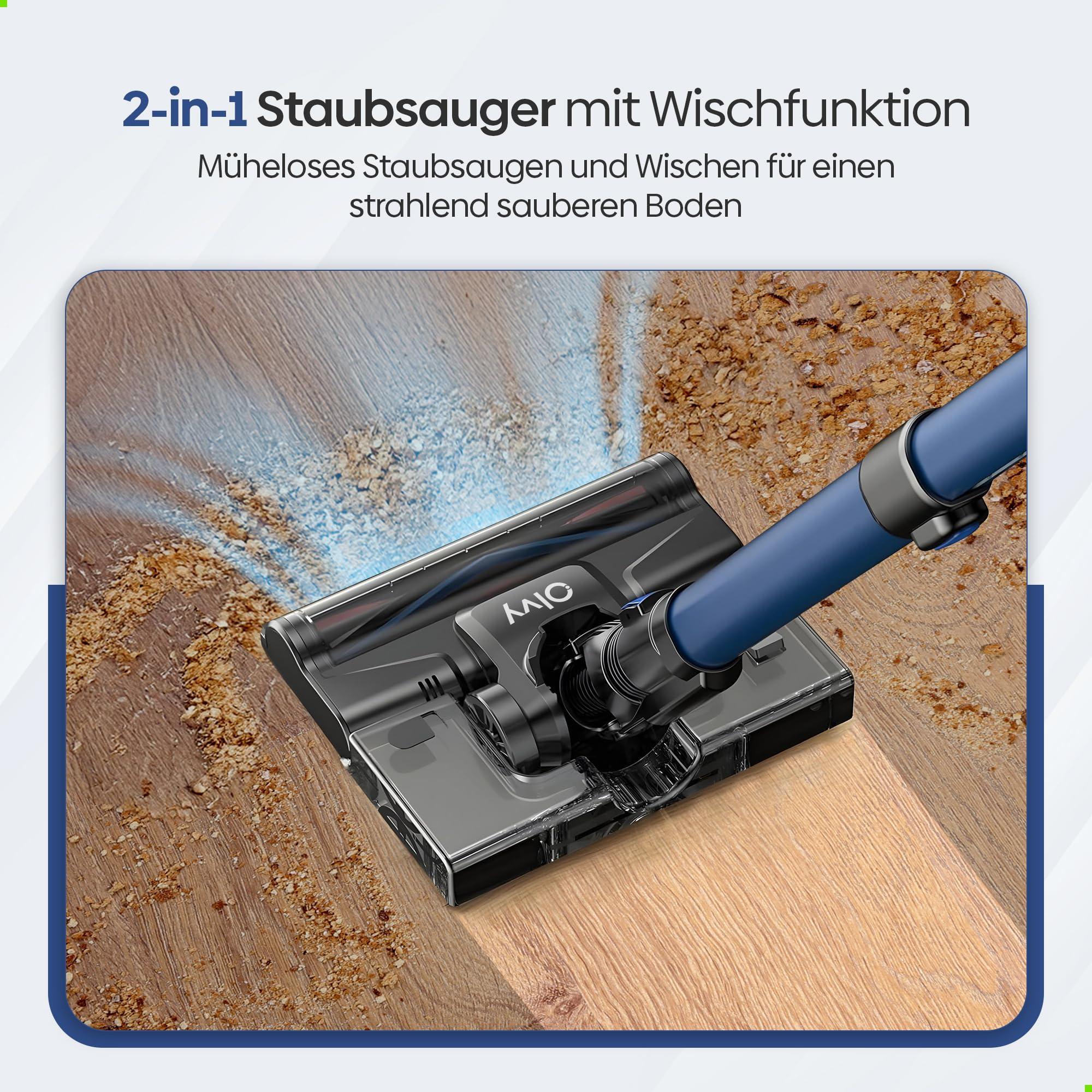 Olvy Akku-Staubsauger mit Wischfunktion, Tierhaare/Teppiche/Hartböden, Kabelloser 2-in-1, ohne Beutel, 35KPA Saugleistung, 5 Stufen, LED-Display, Leichter Staubsauger mit HEPA-Filter & Zubehör