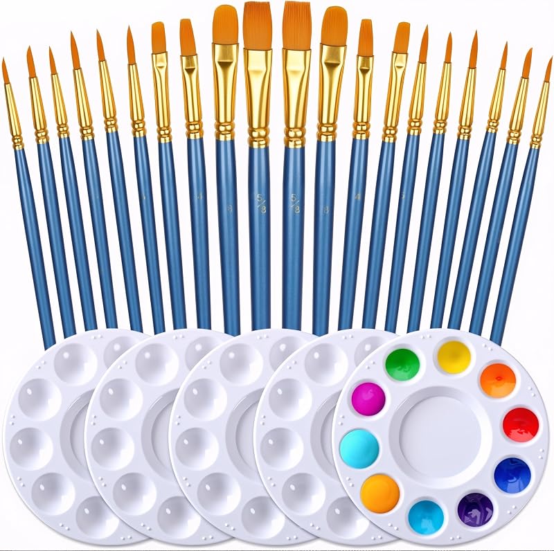 DUGATO Paint Brush & Palette Set, 20 Brushes with 5 Mixing Trays, Blue