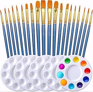 DUGATO Artist Paint Brush & Palette Set - 20 Nylon Brushes (Assorted Sizes & Shapes) with 5 Mixing Trays - Ideal for Acrylic, Watercolor, Oil & Gouache Painting