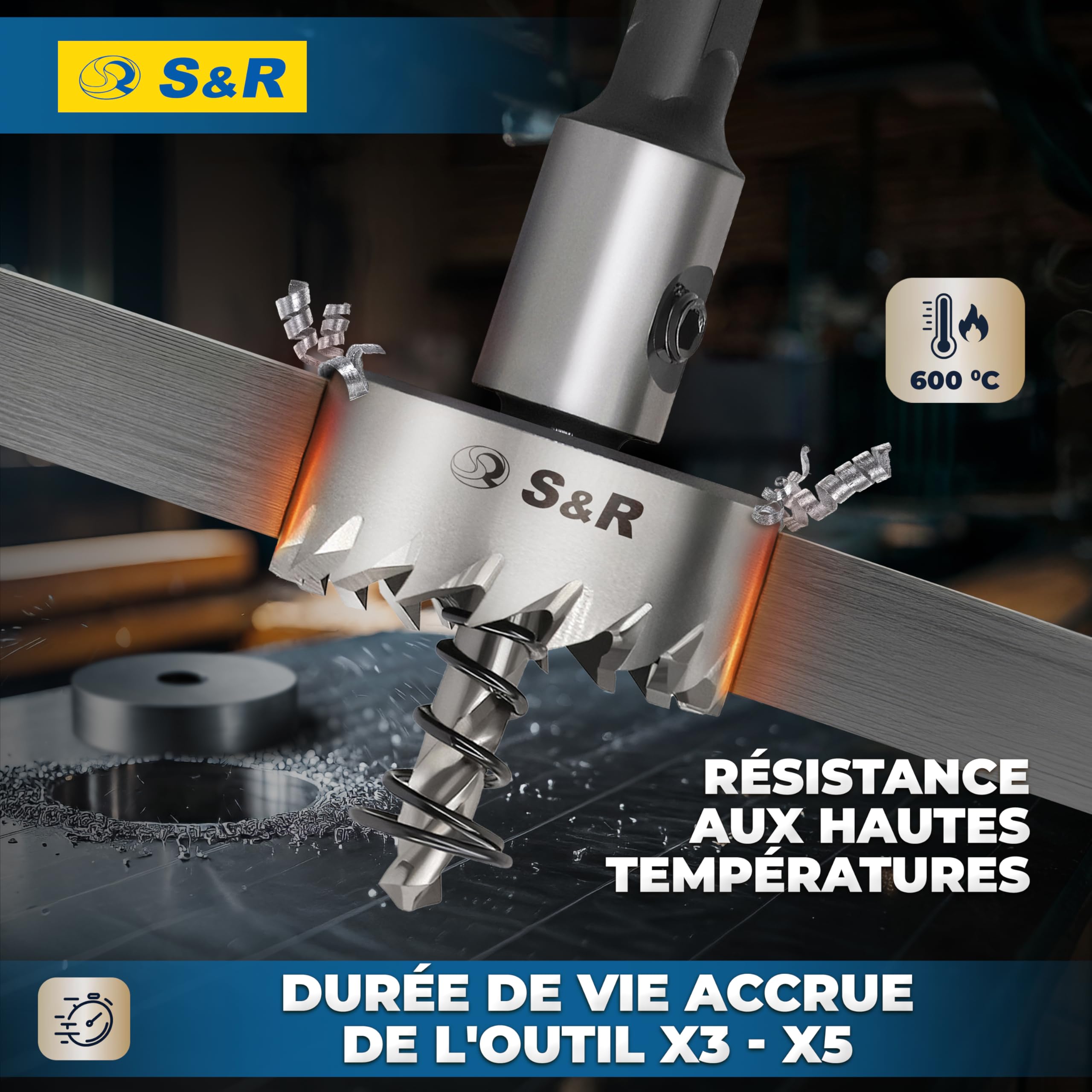 S&R Scie Cloche Metal. Lot 5 Trépans Scie cloche pour Métal HSS Acier Cobalt. Coffret 5 Trépan scie-cloche 16mm 18,5mm 20mm 25mm 30mm HRC 64–66. Tige 9,5 mm