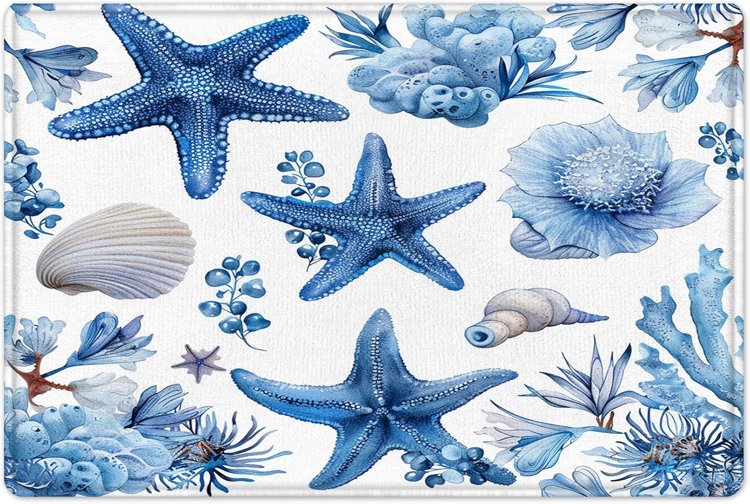 HVEST Nautical Coastal Pink Bathroom Sets with Shower Curtain and Rugs, Marine Life Blue Seashell Seastar on White Shower Curtain Summer Bathroom Decorations,70L X 70W inches
