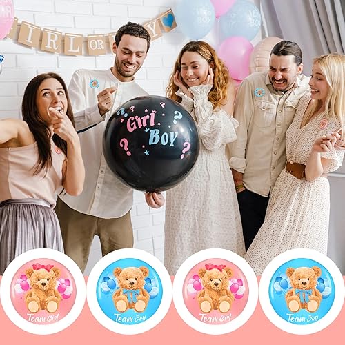 Miniatura 5 de Dingion 100 botones de revelación de género de oso para baby shower, color rosa, azul, para revelación de género, para acuarela, baby shower,