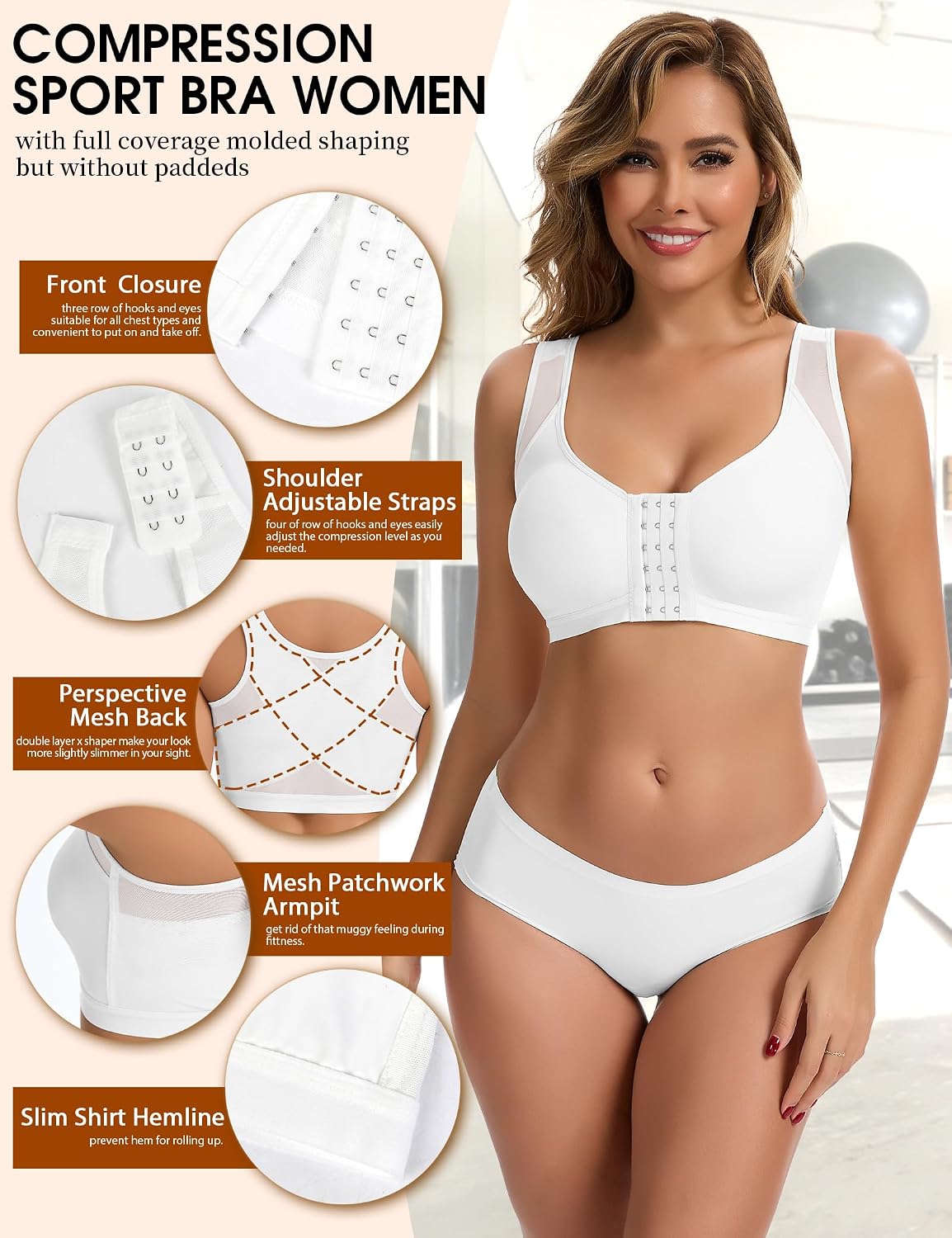 MISS MOLY Post Surgery Compression Bras For Women Front Closure Adjustable Strap Wirefree Breast Enhancement Posture Bra