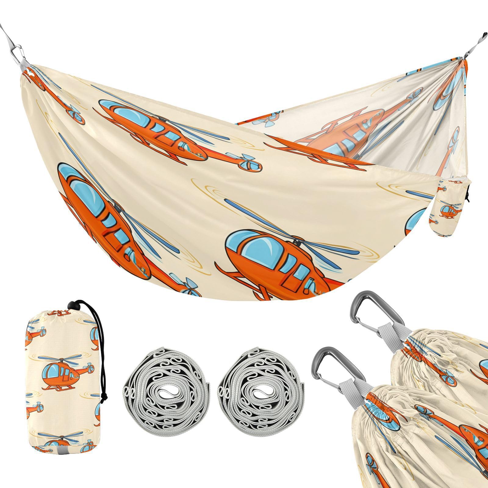 ATTX Cute Cartoon Helicopter Camping Hammock - Lightweight & Portable Hammocks, Heavy Duty 330lbs Capacity for Indoor, Hiking, Backpacking, Travel, Backyard, Beach#227