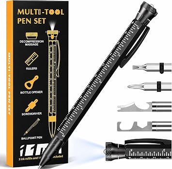 Birthday Gifts for Men, 11 in 1 Multitool Pen EDC Tactical Pen Tool with LED Light, Screwdrivers, Hex wrench, Ruler, Bottle Opener, fidget spinner, Phone Stand-Personalized Gifts for Men Cool Gadgets