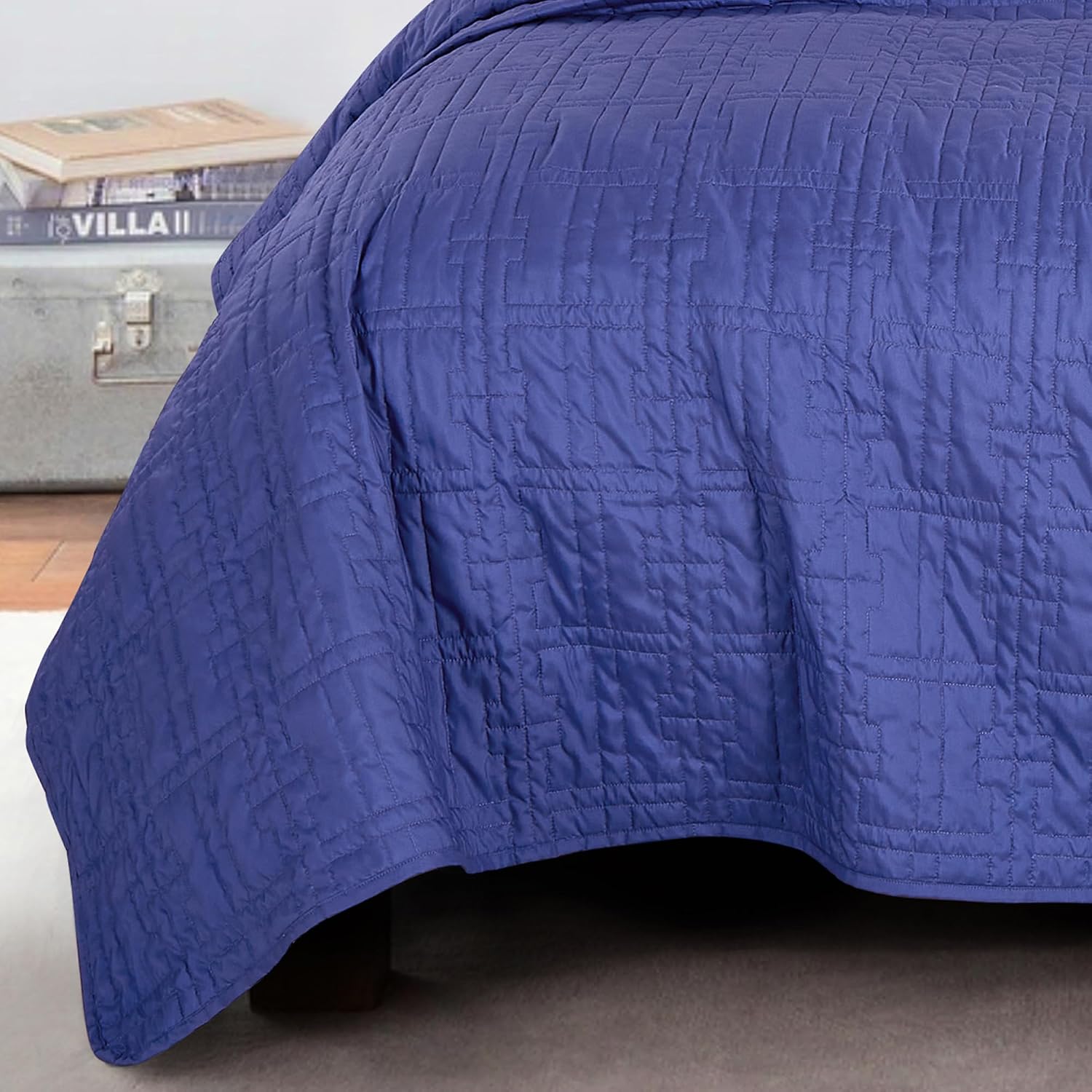 ESCA Fakhira Royal Blue Bedspread Set Queen Size 3-Piece Reversible Grey Quilt Set