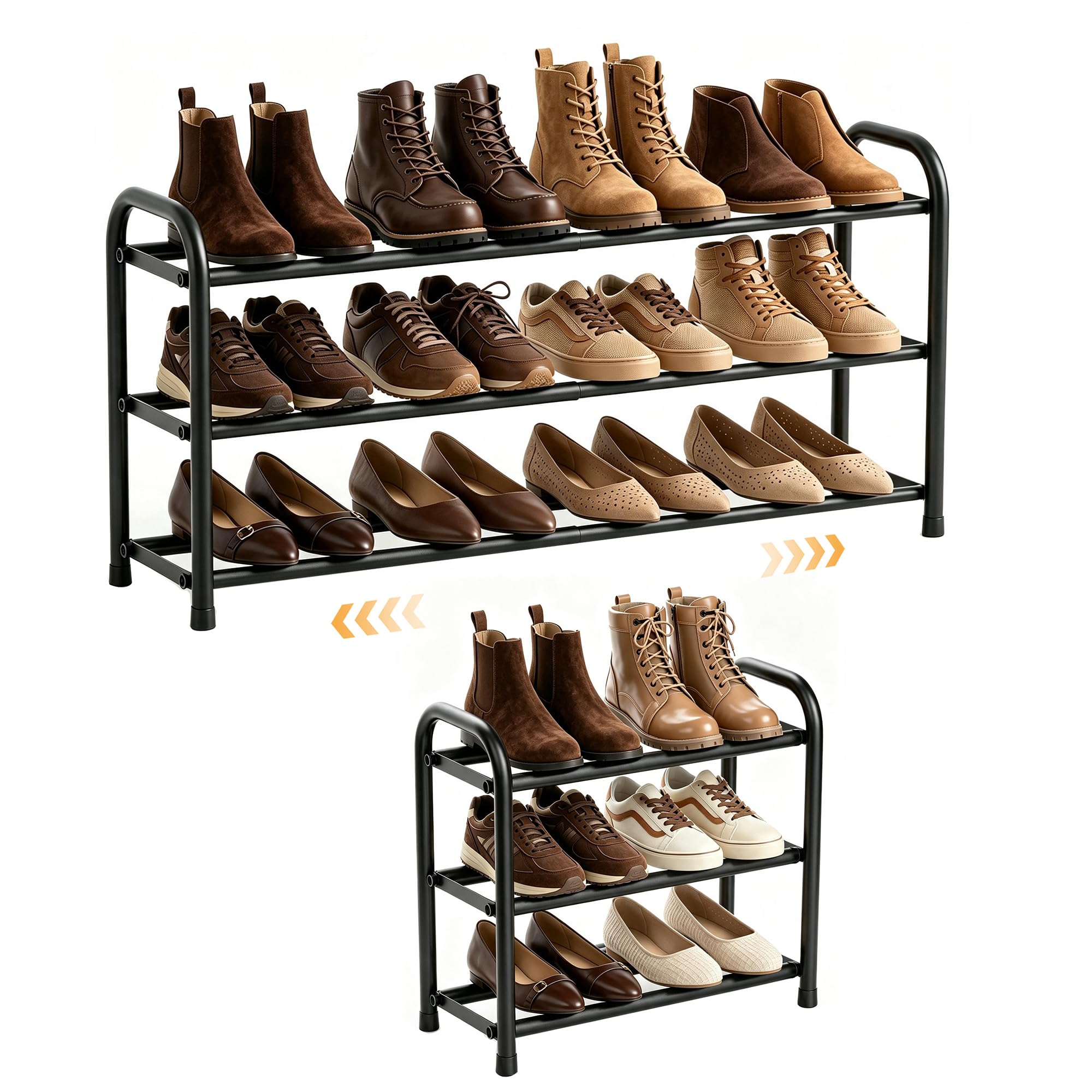ENJOYBASICS Expandable Shoe Rack, 3 Tier, 17.8 to 32.76 inch,Metal
