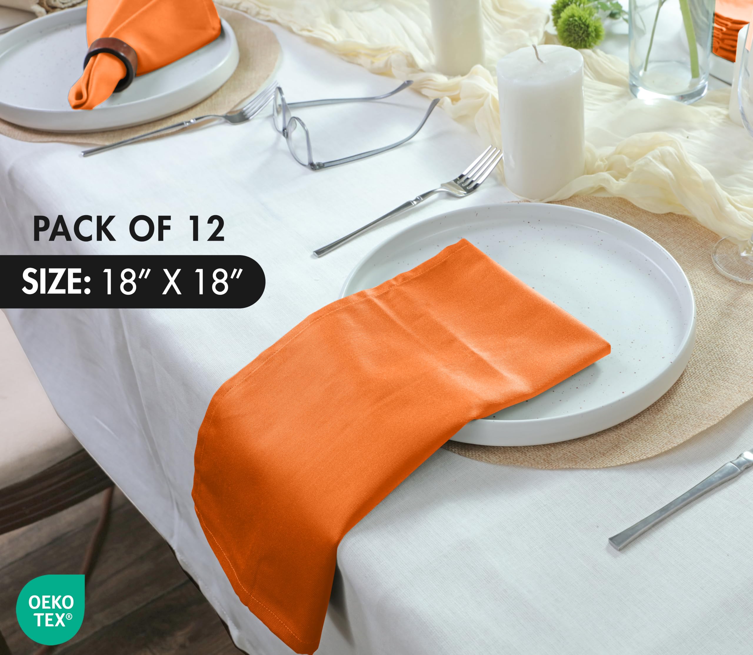 Ruvanti Lot de 12 serviettes de table en mélange de coton lavable, doux, durable, absorbant, 45,7 x 45,7 cm, pour Thanksgiving, dîners d'Halloween, orange (Fall)