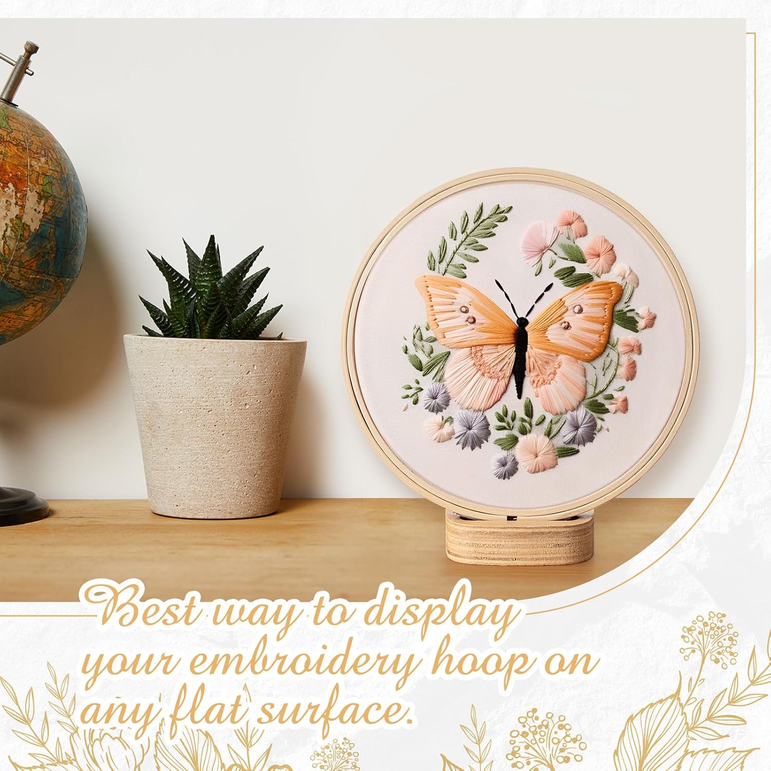 Juexica 5 Pcs Embroidery Hoop Display 3 x 2.76 Inches Embroidery Hoop Holder Wooden Base Hidden Screw Design DIY for Cross Stitch Accessories Decor